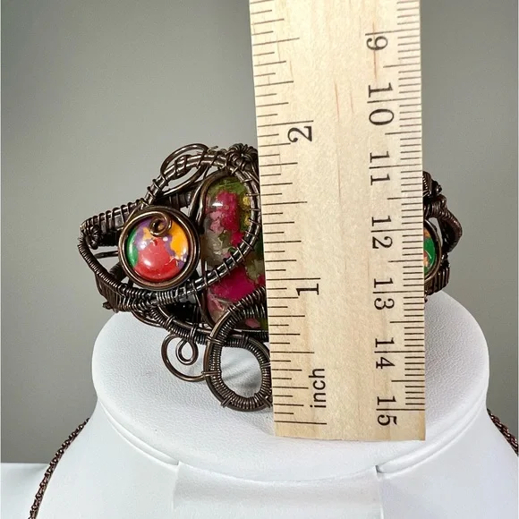 Oyster Turquoise & Mosaic Jasper Copper Gemstone Bangle ONLY - Picture 6 of 7